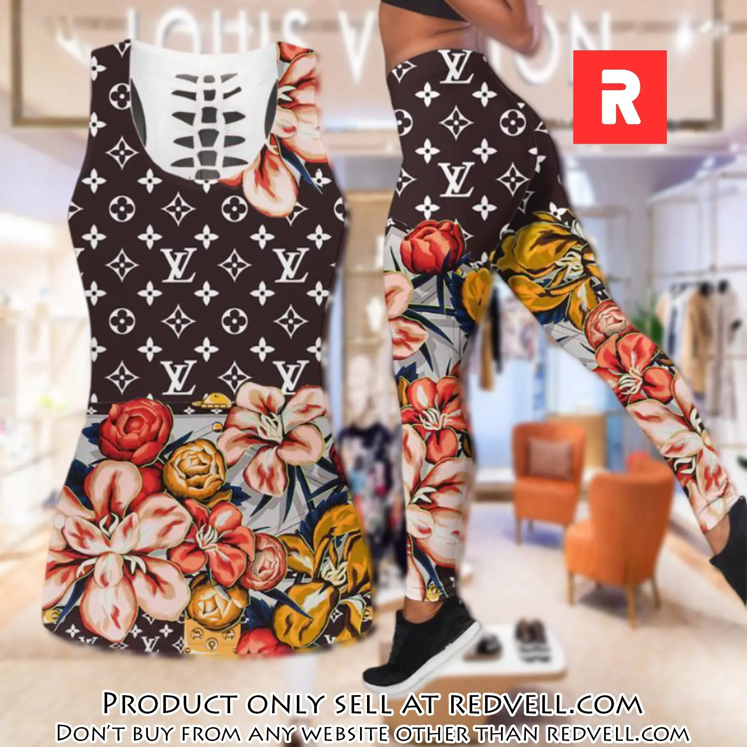 Louis vuitton floral tank top leggings set luxury brand lv for women yoga gym rv4820815